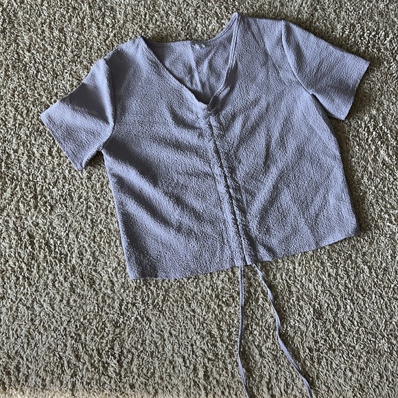 Lavender Purple Loose-Fit Adjustable Drawstring Ruched Front Short Sleeve - Picture 3 of 4